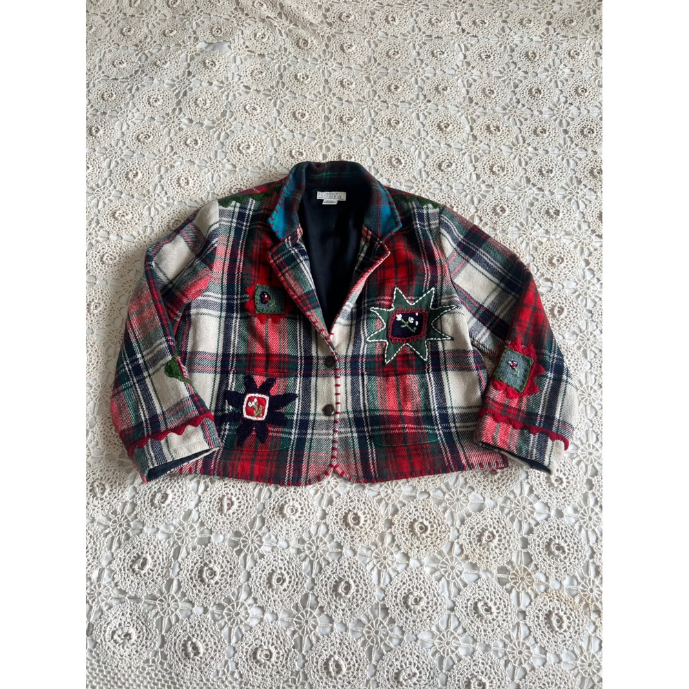 Vintage Sandy Starkman 90s Art to Wear Plaid Wool Blend Blazer Jacket L